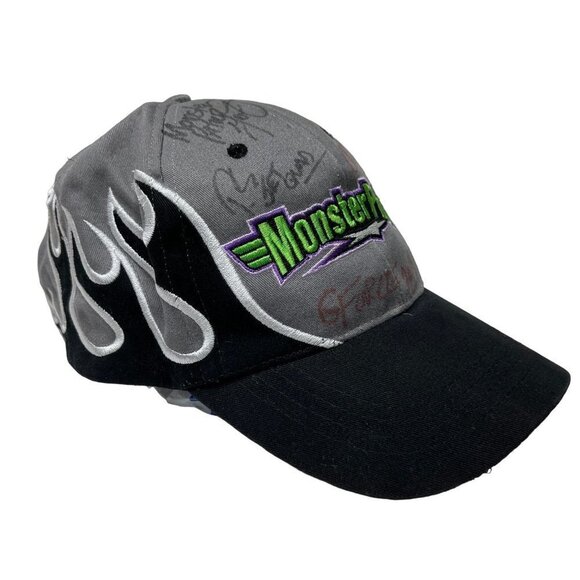 Vintage Monster Patrol Hat Cap Strap Back Black Gray Embroidered Signed Flames - Picture 2 of 8